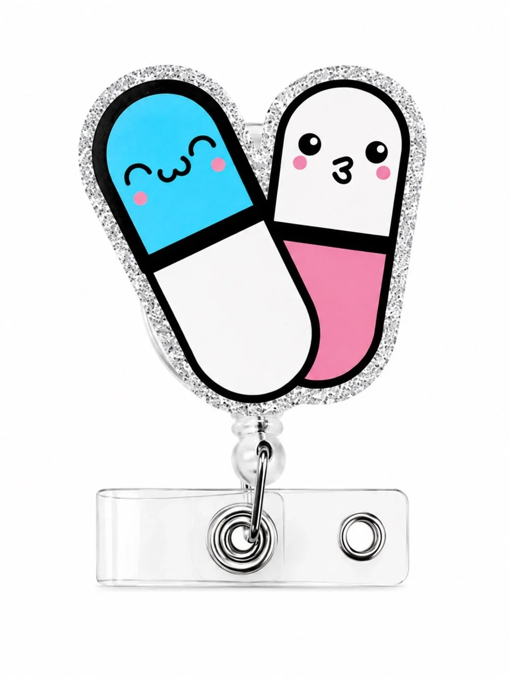 Cute Blue & Pink Pill Badge Reel ID Holder